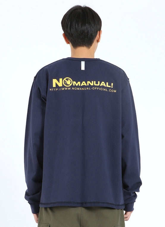 NOMANUAL(ノーマニュアル) WARNING LONG SLEEVE TEE - NAVY