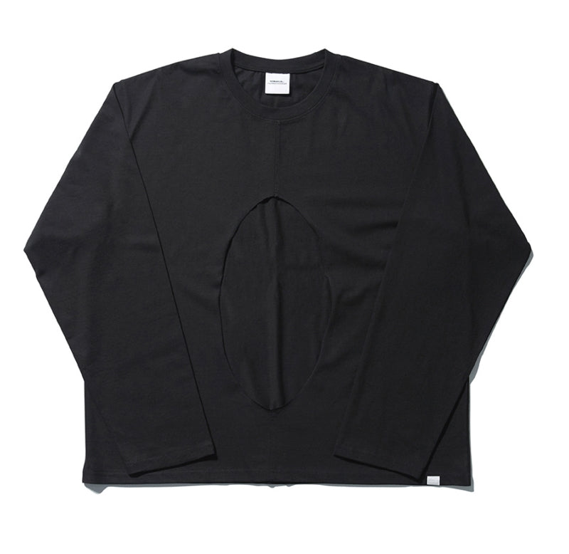 NOMANUAL(ノーマニュアル) PERFORATED LONG SLEEVE TEE - BLACK
