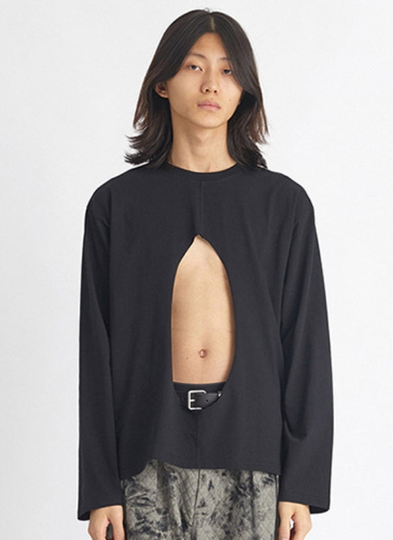 NOMANUAL(ノーマニュアル) PERFORATED LONG SLEEVE TEE - BLACK