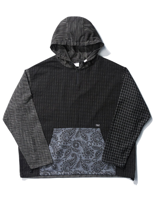 NOMANUAL(ノーマニュアル) MULTI PATTERN HOODIE - BLACK