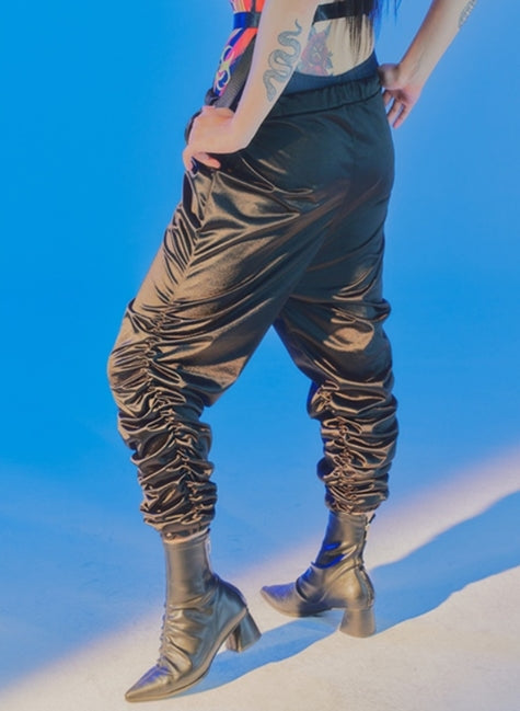 オージーオーディー(OZOD) SATIN GATHER PANTS_BLACK