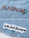 ブラックブロンド(BLACKBLOND) BBD Painted Graffiti Logo Denim Shorts (Light Blue)