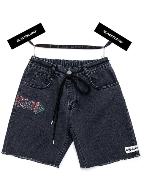 ブラックブロンド(BLACKBLOND) BBD Painted Graffiti Logo Denim Shorts (Black)