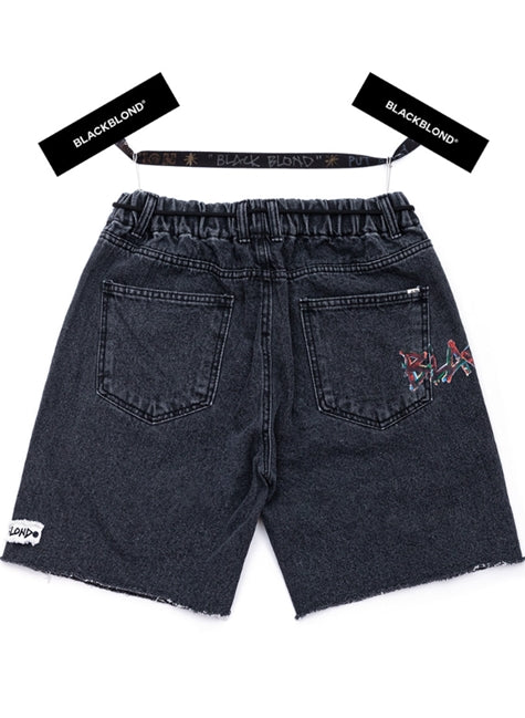 ブラックブロンド(BLACKBLOND) BBD Painted Graffiti Logo Denim Shorts (Black)