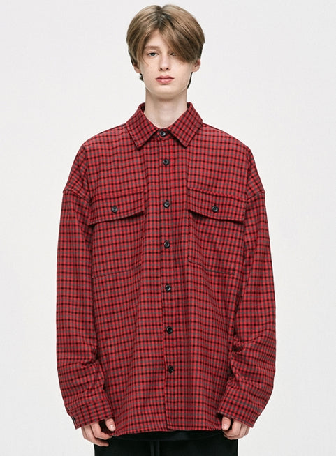 ディープリーク(DPRIQUE) OVERSIZED CHECK SHIRT - RED