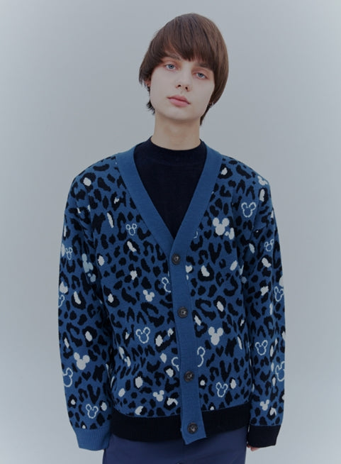 ORDINARY PEOPLE(オーディナリーピープル) [DISNEYxORDINARY PEOPLE] MICKEY AND LEOPARD FRIENDS NAVY CARDIGAN