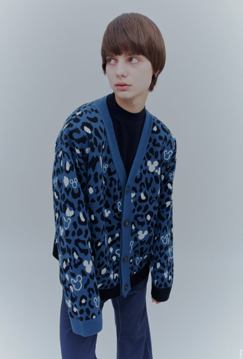 ORDINARY PEOPLE(オーディナリーピープル) [DISNEYxORDINARY PEOPLE] MICKEY AND LEOPARD FRIENDS NAVY CARDIGAN