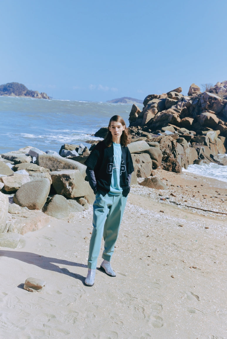 ORDINARY PEOPLE(オーディナリーピープル) DOUBLE-SLEEVE BLACK&MINT SHORT SLEEVE