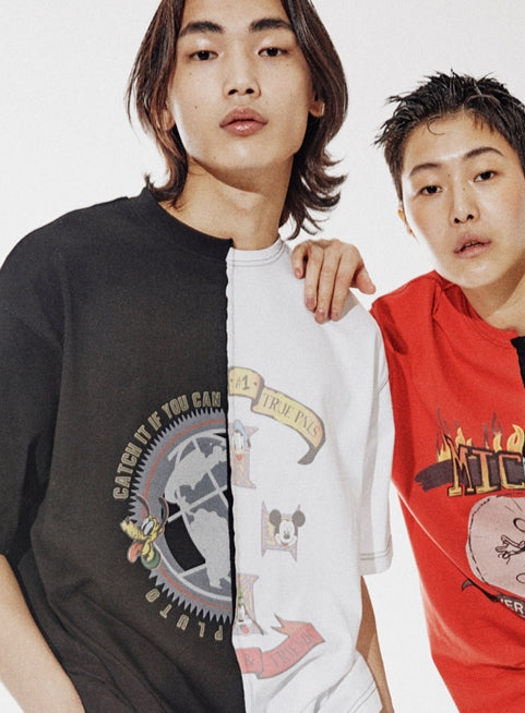 ORDINARY PEOPLE(オーディナリーピープル) [ORDINARYPEOPLE X DISNEY] MICKEY AND FRIENDS BLACK&WHITE T-SHIRTS