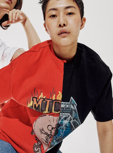 ORDINARY PEOPLE(オーディナリーピープル) [ORDINARYPEOPLE X DISNEY] NEVER STOP DREAMING RED&BLACK T-SHIRTS