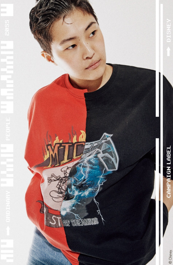 ORDINARY PEOPLE(オーディナリーピープル) [ORDINARYPEOPLE X DISNEY] NEVER STOP DREAMING RED&BLACK T-SHIRTS