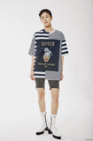 ORDINARY PEOPLE(オーディナリーピープル) [ORDINARYPEOPLE X DISNEY] KEEP YOUR SMILE DONALD NAVY STRIPED T-SHIRTS