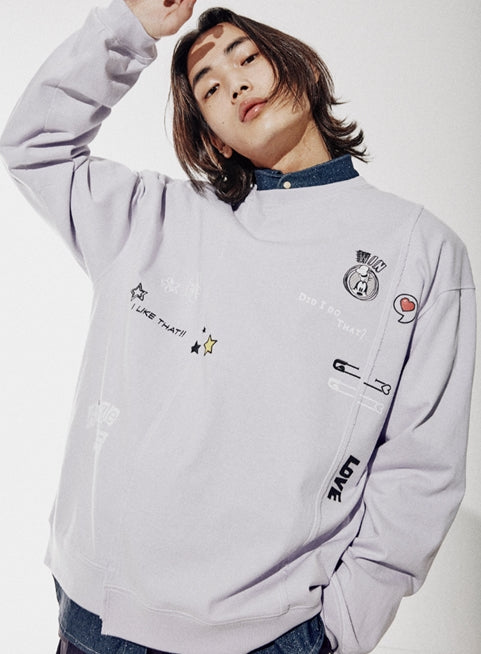 ORDINARY PEOPLE(オーディナリーピープル) [ORDINARYPEOPLE X DISNEY] DRAW LIKE DISNEY LIGHT PURPLE SWEATSHIRTS