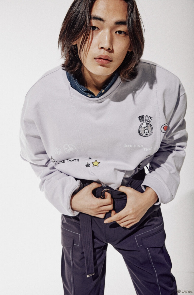 ORDINARY PEOPLE(オーディナリーピープル) [ORDINARYPEOPLE X DISNEY] DRAW LIKE DISNEY LIGHT PURPLE SWEATSHIRTS