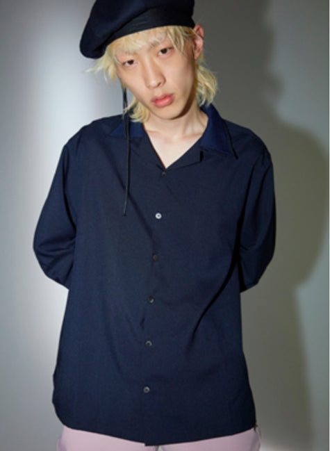 ORDINARY PEOPLE(オーディナリーピープル)  ORDINARY POINT COLLAR HAWAIIAN NAVY SHIRT