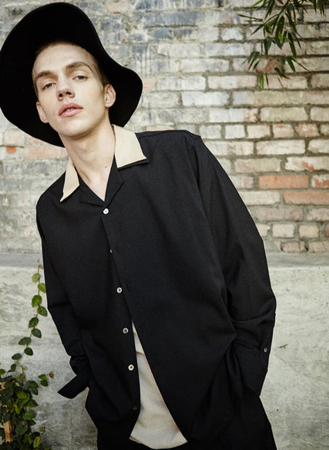 ORDINARY PEOPLE(オーディナリーピープル)  ORDINARY POINT COLLAR HAWAIIAN BLACK SHIRT