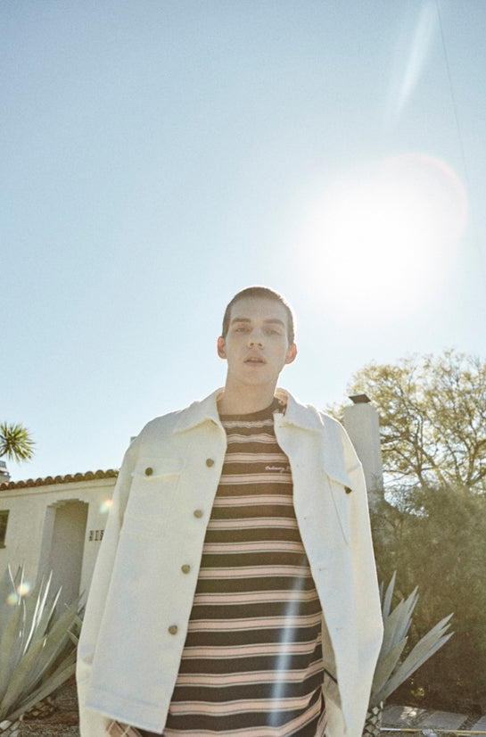 ORDINARY PEOPLE(オーディナリーピープル)  ORDINARY THIN STRIPE PINK T-SHIRT