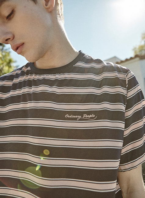 ORDINARY PEOPLE(オーディナリーピープル)  ORDINARY THIN STRIPE PINK T-SHIRT