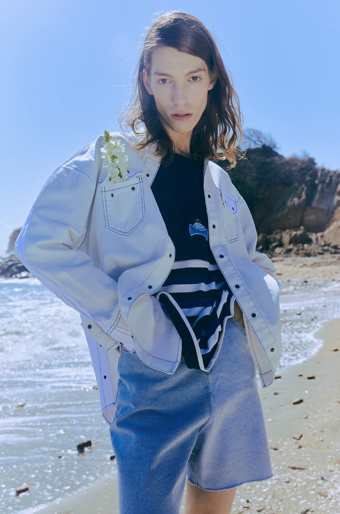 ORDINARY PEOPLE(オーディナリーピープル) HALF & HALF DAMAGED DENIM WHITE SHIRTS