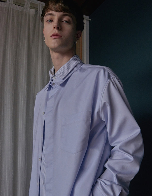 ORDINARY PEOPLE(オーディナリーピープル)  sky blue stripe & solid layered double shirt