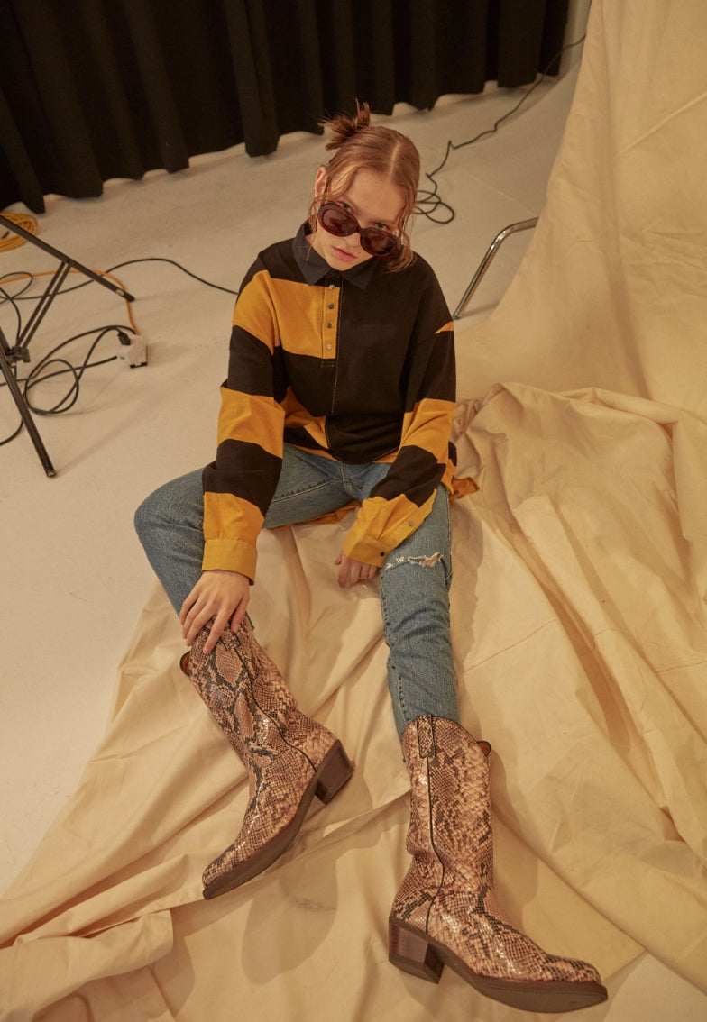 ORDINARY PEOPLE(オーディナリーピープル) BLACK & YELLOW STRIPED RUGBY SHIRTS