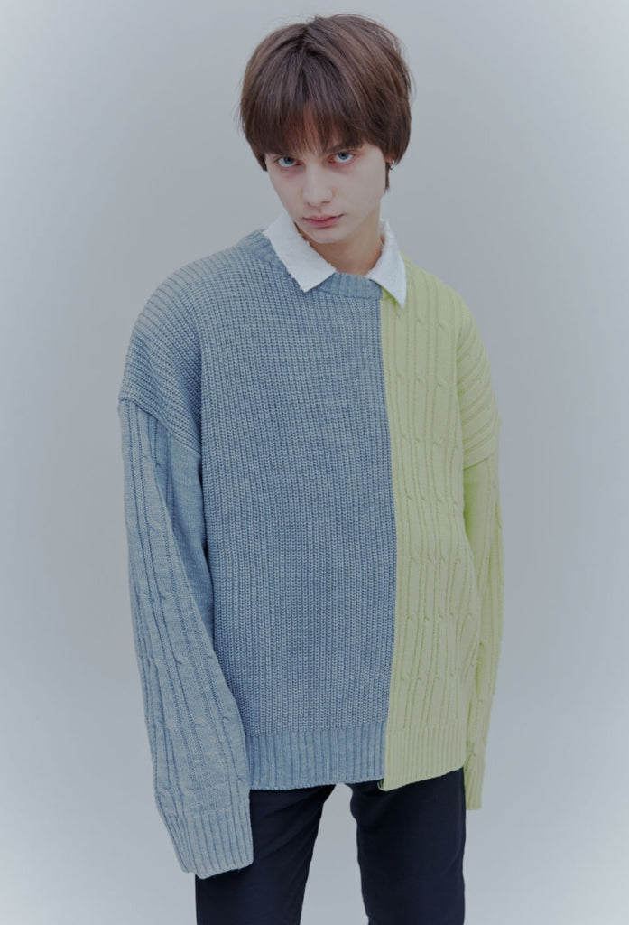 ORDINARY PEOPLE(オーディナリーピープル)  COLOR-TEXURE MIXED GREY&LIME SWEATER
