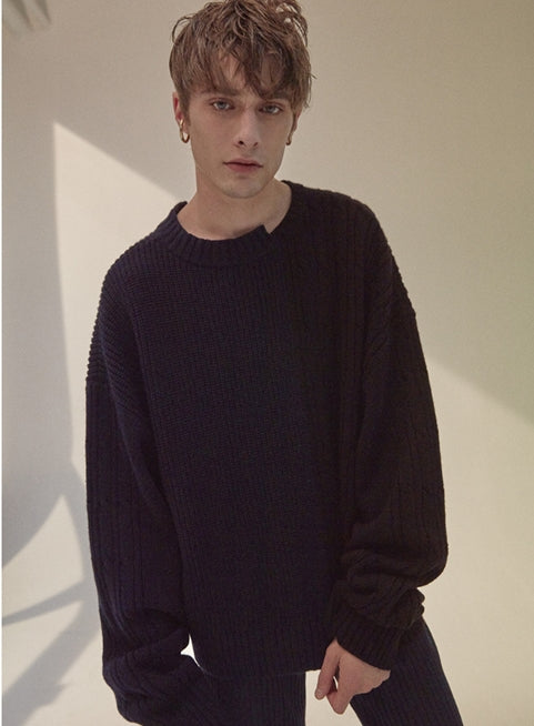 ORDINARY PEOPLE(オーディナリーピープル) COLOR-TEXURE MIXED NAVY&BLACK SWEATER
