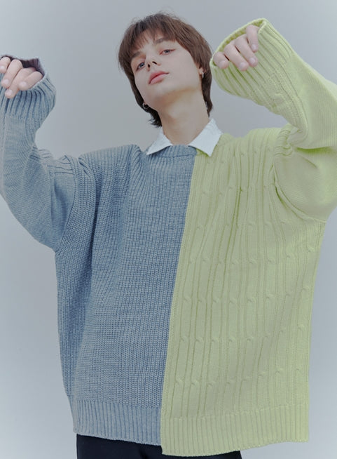 ORDINARY PEOPLE(オーディナリーピープル)  COLOR-TEXURE MIXED GREY&LIME SWEATER
