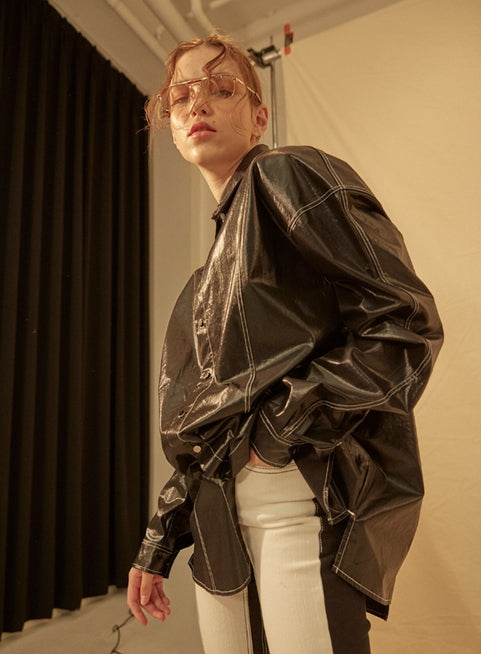 ORDINARY PEOPLE(オーディナリーピープル) STITCH POINT BLACK COATED SHIRTS