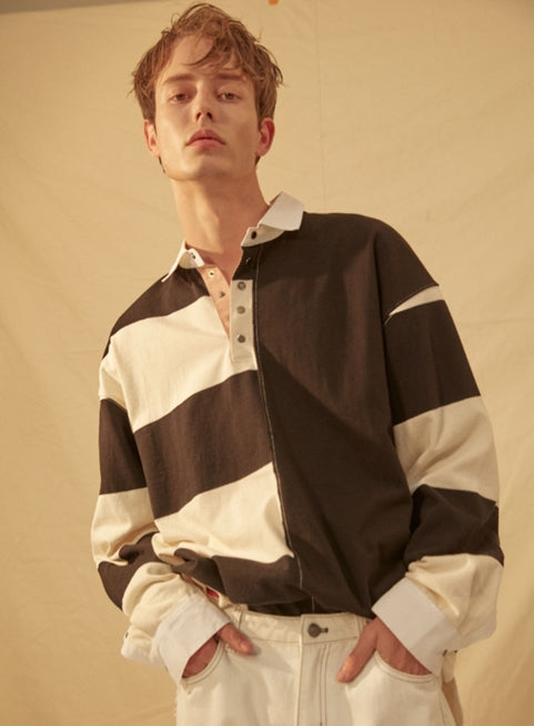 ORDINARY PEOPLE(オーディナリーピープル) BLACK & WHITE STRIPED RUGBY SHIRTS