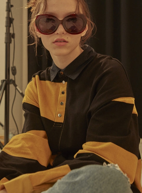 ORDINARY PEOPLE(オーディナリーピープル) BLACK & YELLOW STRIPED RUGBY SHIRTS