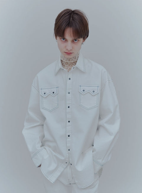 ORDINARY PEOPLE(オーディナリーピープル) HALF & HALF DAMAGED DENIM WHITE SHIRTS