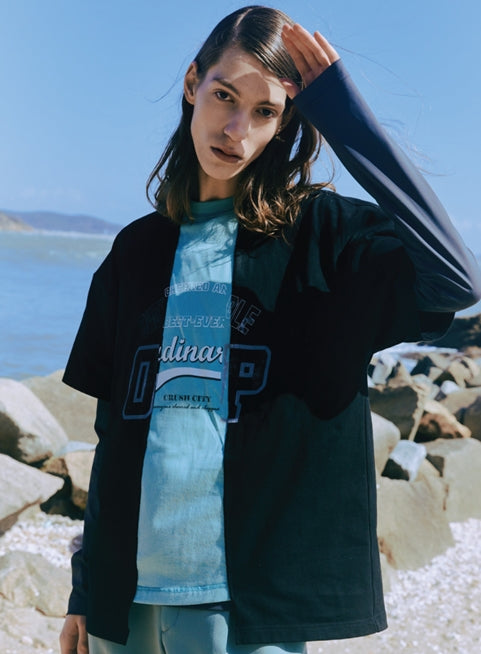 ORDINARY PEOPLE(オーディナリーピープル) DOUBLE-SLEEVE BLACK&MINT SHORT SLEEVE