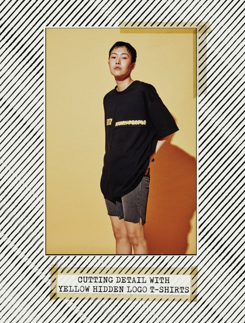 ORDINARY PEOPLE(オーディナリーピープル) CUTTING DETAIL WITH YELLOW HIDDEN LOGO T-SHIRTS