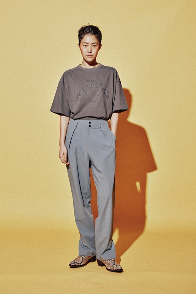 ORDINARY PEOPLE(オーディナリーピープル)     V-CUTTING DETAIL STRING LAYERED CHARCOAL T-SHIRTS