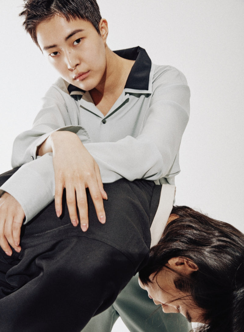 ORDINARY PEOPLE(オーディナリーピープル)    DOUBLE COLLAR POINT MINT&BLACK HAWAIIAN SHIRT