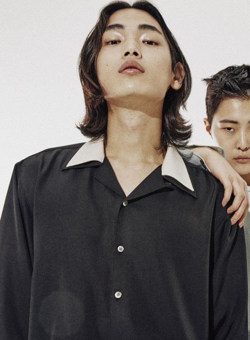 ORDINARY PEOPLE(オーディナリーピープル)     DOUBLE COLLAR POINT BLACK&BEIGE HAWAIIAN SHIRT