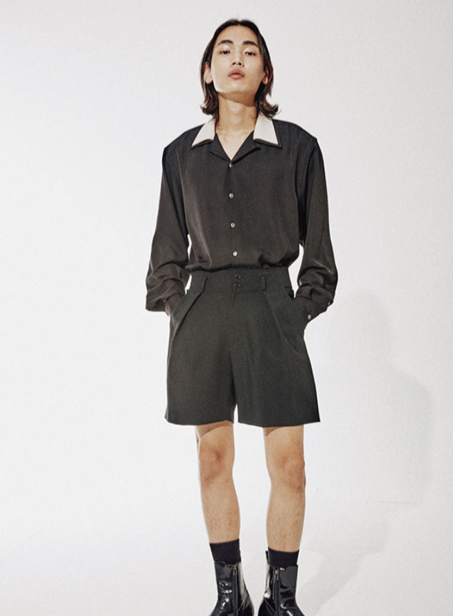 ORDINARY PEOPLE(オーディナリーピープル)     DOUBLE COLLAR POINT BLACK&BEIGE HAWAIIAN SHIRT