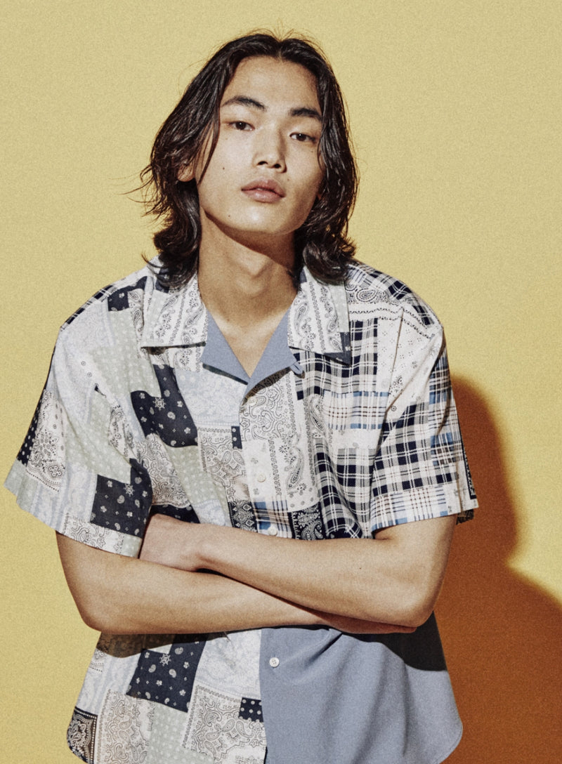 ORDINARY PEOPLE(オーディナリーピープル)    GREEN&BLUE MIX AND MATCH PAISLEY 1/2 HAWAIIAN SHIRTS