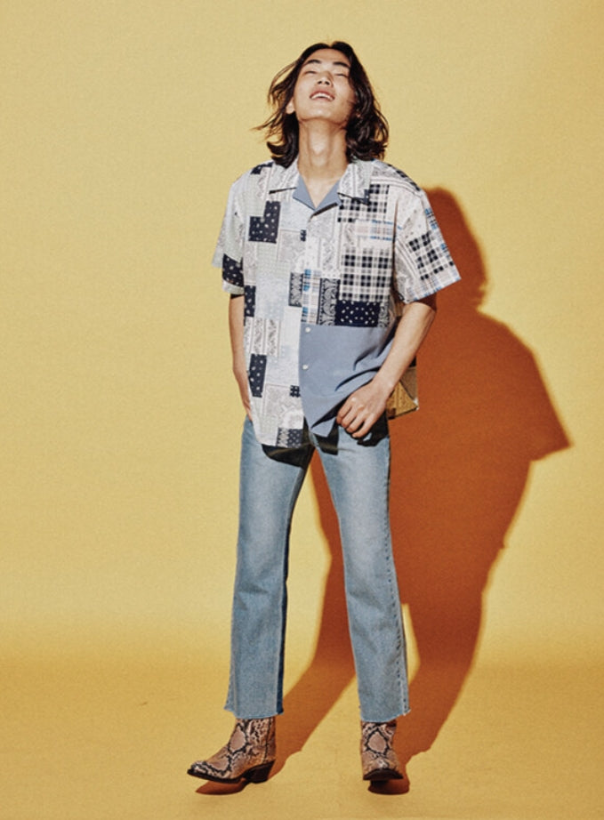 ORDINARY PEOPLE(オーディナリーピープル)    GREEN&BLUE MIX AND MATCH PAISLEY 1/2 HAWAIIAN SHIRTS