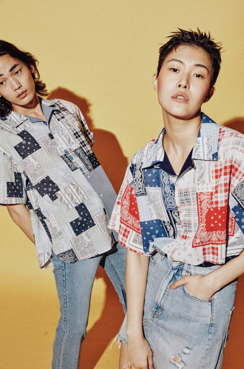 ORDINARY PEOPLE(オーディナリーピープル)     BLUE&RED MIX AND MATCH PAISLEY 1/2 HAWAIIAN SHIRTS