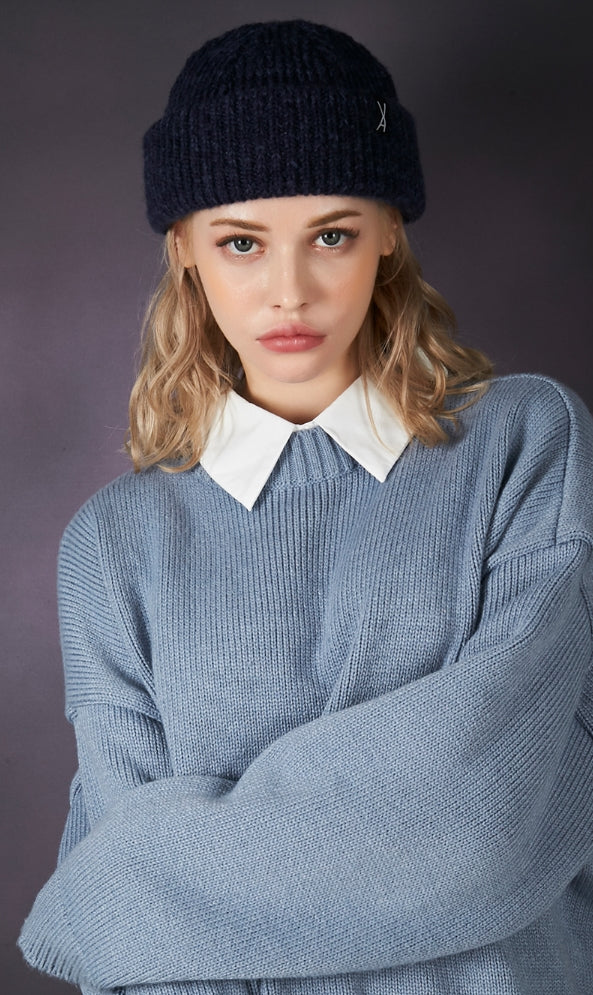 VARZAR(バザール) Logo point heavy watch cap navy