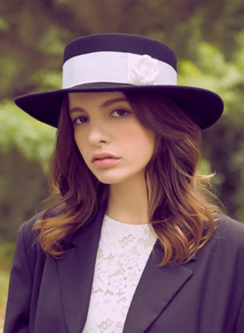 VARZAR(バザール)   Camellia wool boater hat black