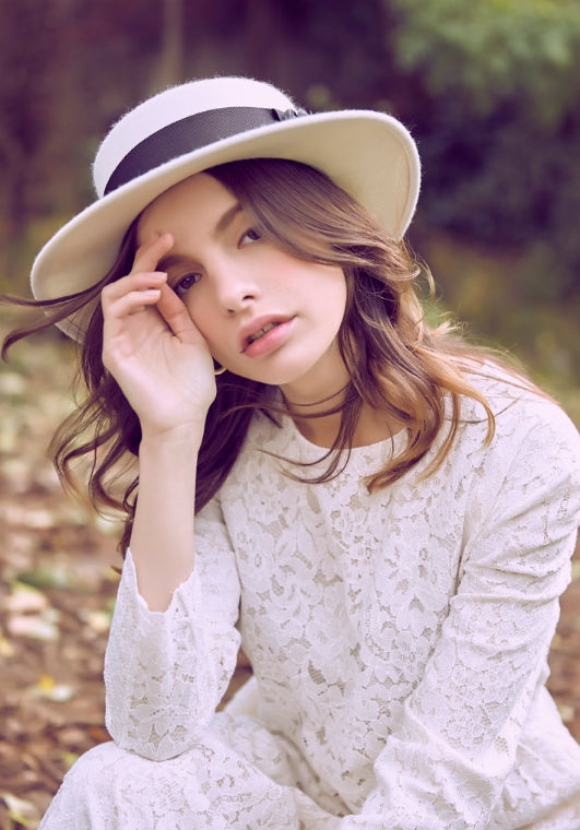 VARZAR(バザール)   Camellia wool boater hat cream