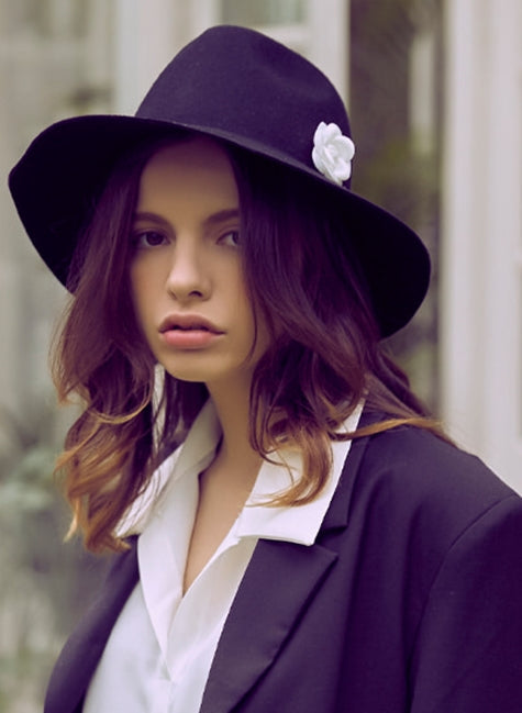 VARZAR(バザール)   Camellia wool floppy hat black