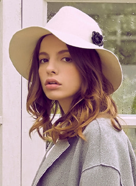 VARZAR(バザール)   Camellia wool floppy hat cream