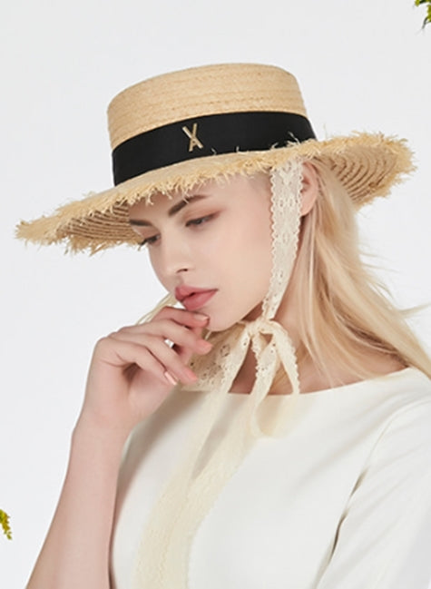 VARZAR(バザール)   Strap Natural Raffia Hat black