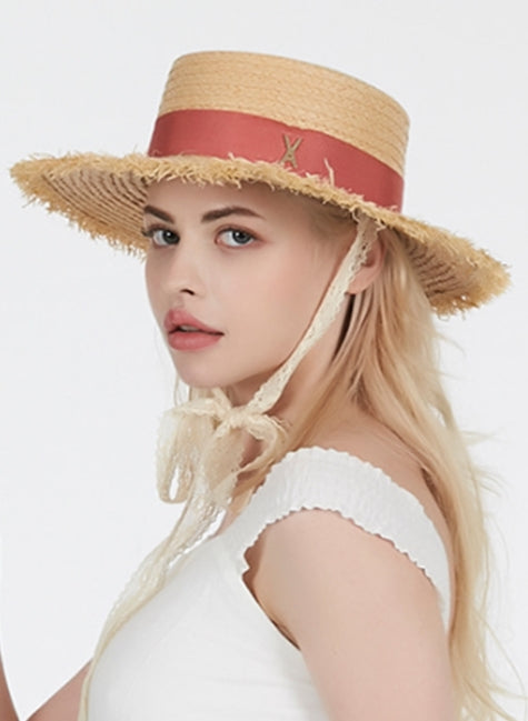 VARZAR(バザール)   Strap Natural Raffia Hat pink