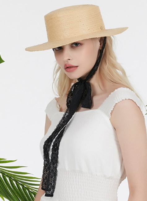 VARZAR(バザール)  Lace strap raffia bottle hat black