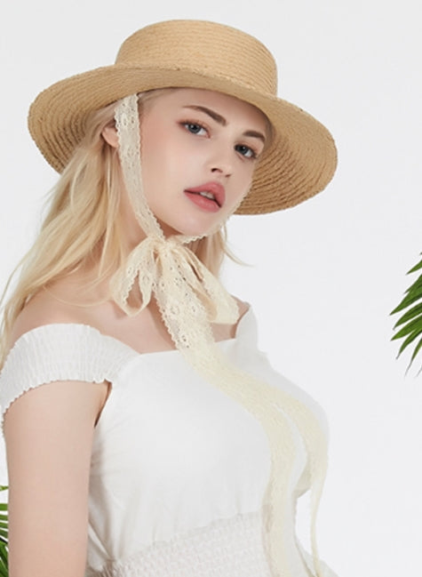 VARZAR(バザール)  Lace strap raffia bottle hat white